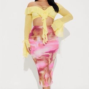 Fashion Nova Pretty Energy Mesh Midi Skirt – XL – Pink Combo – NWT